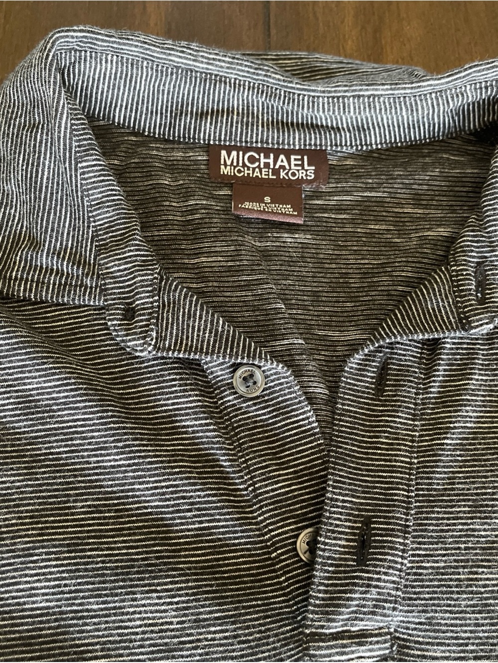 MICHAEL Michael Kors Men’s Charcoal and White Striped Polo